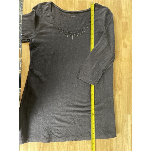 Eileen Fisher 100% Linen Top Sz PM Navy Blue Tunic Lagenlook Minimal Beaded - Picture 5 of 7